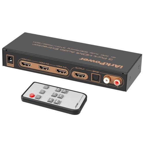 LiNKFOR 4K@60Hz 3D HDMI Audio Extractor 3x1 HDMI 2.0 Switch with Remote Control HDMI Audio Splitter with Toslink RCA Audio Output for HDTV TV Box PS4 PS3 DVD Laptop